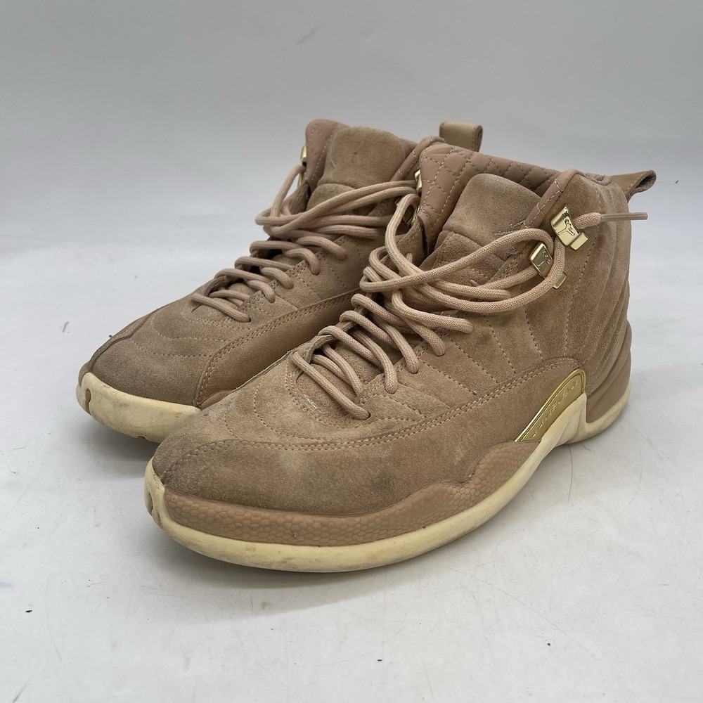 Nike Air Jordan 12 Retro Shoes Womens 8 Beige Gold Basketball Sneakers Lace Up
